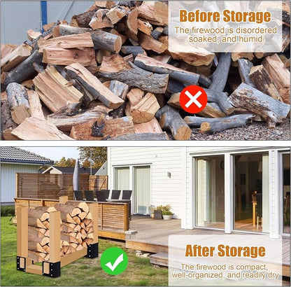 4 Pack Firewood Log Storage Rack Bracket,Indoor Outdoor Adjustable Heavy Duty Powder Coated Steel Holder,Fireplace Wood Storage, Log Holder