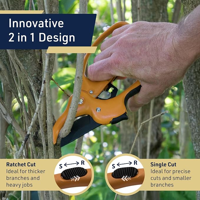 Ratchet Anvil Pruning Shears for Gardening - 5” Heavy Duty Ratcheting Garden Shears Clippers with Carbon Steel Blade for Weak Hands or Arthritis, Hand Pruners for Gardening Tools by Kings County Tools