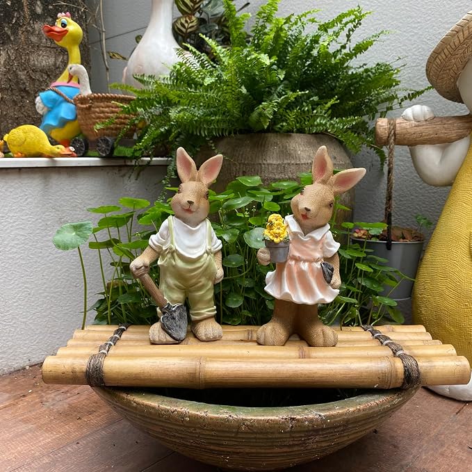 Rabbit Garden Statues Yard Decorations Outdoor Bunny Statue Garden Decor | Bunny Decor for Home Garden Yard Statues Rabbit Figurines Birthday Housewarming Gifts for Mom Grandma