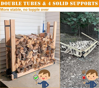 Outdoor Firewood Rack Brackets Kit for Fire Wood Pile Storage, Adjustable log stacking Stand Holder for 2x4 lumber, Black, Set of 2