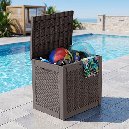 Outdoor Storage Box, 30 Gallon Resin Deck Boxes Outdoor Waterproof For Patio Furniture, Garden Tools, Pool Supplies, Lockable And UV Resistant (Rattan Gray)