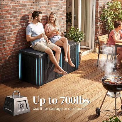 Quictent 100 Gallon Resin Deck Box, Outdoor Storage Bench, Weatherproof Waterproof, Heavy Duty UV Resistant, Lockable Container