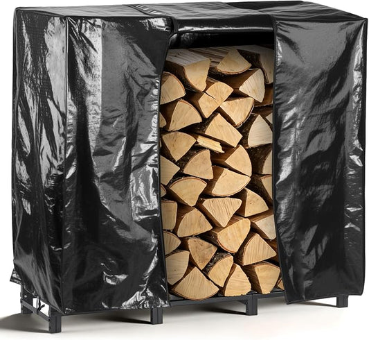 facka 48inch Firewood Rack Outdoor with Cover, Metal Wood Rack | Iron Fire Log Stacker Holder for Fireplace, Patio, Porch, Yard, Garden, Indoor Outdoor Wood Storage