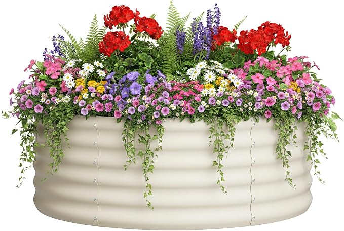 DDK Galvanized Raised Garden Bed, Round Outdoor Planter Bed, 4x4x1.5ft Metal Planter Box for Gardening and Planting,MW