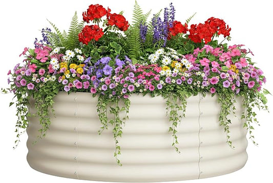 DDK Galvanized Raised Garden Bed, Round Outdoor Planter Bed, 4x4x1.5ft Metal Planter Box for Gardening and Planting,MW