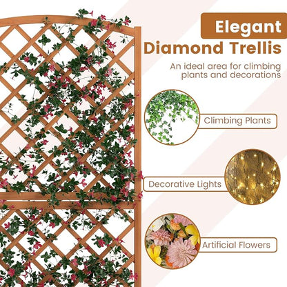 HAPPYGRILL Wooden Raised Garden Bed with Trellis, 63" Tall Planter Box with Trellis & Slat Bottom Base Vine Climbing Plants Flowers, Outdoor Freestanding Garden Box for Backyard Balcony (1)