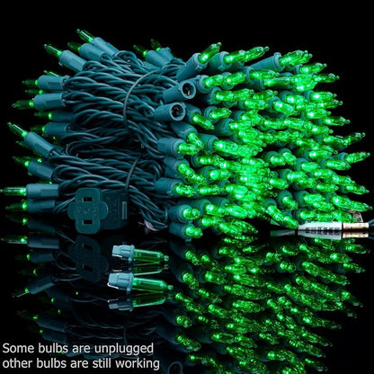 YULETIME 200 Green LED Christmas Lights, 66 ft Green Wire UL String Light | Stay Lit, End-to-End Connectable, UL Certified, Commercial Grade, 1-Strand 200 Lights, 4" Spacing