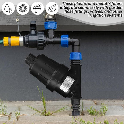 Glooglitter 2 Pcs 3/4" NPT Drip Irrigation Y Filter, 3/4" MPT Inline Y Filter with 120 Mesh Stainless Steel Screen and Flush Cap for Garden Hose Irrigation System Parts