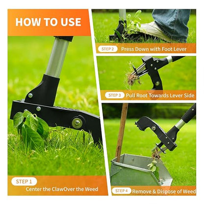 Weed Puller Tool, Gardening Stand-Up Weeder Puller with Ergonomic 39" Long Handle and 4 High-Strength Stainless Steel Claws, Easily Weeds Without Bending, Pulling, or Kneeling（Black）
