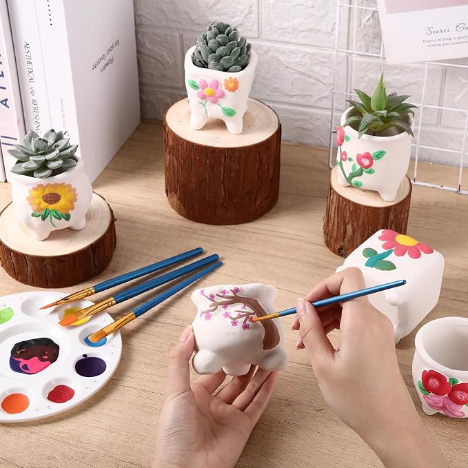 Leitee 18 Pcs Paint Your Own Ceramic Pot Bulk 3.1 in, Ready to Paint Small Pot Mini Succulent Planters Pottery Painting for Summer Classroom Craft Gift DIY Art Activity (Romantic Flowers)