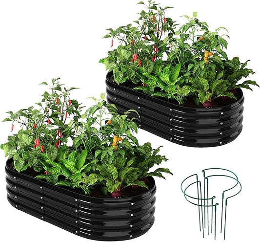 ZFHgarden Galvanized Metal Planter Raised Garden Bed Kit for Gardening Outdoor，4x2x1ft 2 Planter Grow Garden Box Raised Flower Bed，Long Vegetable Clearance Herb Raised Garden Beds for Gardening Black