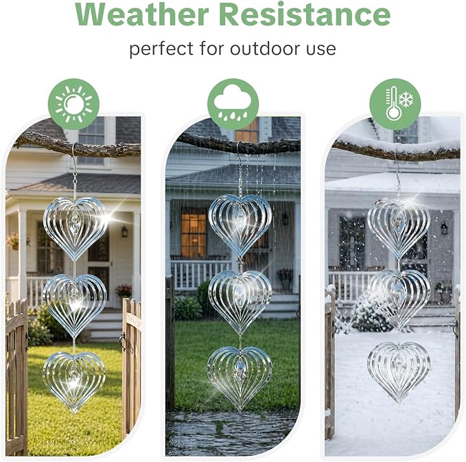 OFFO 304 Stainless Steel Bird Reflectors, Double-Sided Reflective 3D Heart Bird Scare Devices, Outdoor Garden Decor for Patio Yard Porch Pool Window, 9 PCS