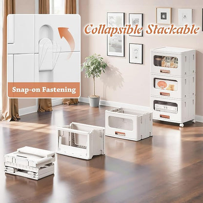 VECELO Plastic Storage Cabinet with Drawers, Stackable Storage Bins with Wheels, Waterproof Bathroom Storage Organizer, Multi-Tier Storage Drawers for Bedroom, Living Room, Kitchen, Medium 2-Tier
