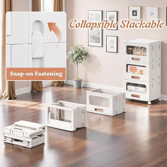 VECELO Plastic Storage Cabinet with Drawers, Stackable Storage Bins with Wheels, Waterproof Bathroom Storage Organizer, Multi-Tier Storage Drawers for Bedroom, Living Room, Kitchen, Medium 1-Tier