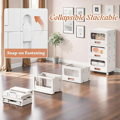 VECELO Plastic Storage Cabinet with Drawers, Stackable Storage Bins with Wheels, Waterproof Bathroom Storage Organizer, Multi-Tier Storage Drawers for Bedroom, Living Room, Kitchen, Medium 1-Tier