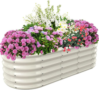 TBMLC 17" Tall Elevated Oval Metal Raised Garden Bed - 5ft x 2ft in Size and 0.8MM Thick Durable Planter Bed/Box for Vegetables Flowers Succulent at Patio/Garden Outdoor (White, 5X2X1.4 FT)