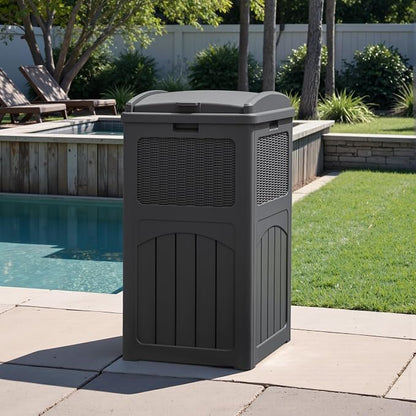 Greesum 33 Package Delivery Box for Outside, Patio Waterproof Resin Garbage Bin with Lid for Hideaway, Deck, Patio, Gray