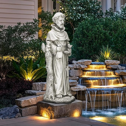 St Francis Garden Statue, 31" Large Catholic Outdoor Statues | Christian saint sculpture for prayer, meditation, and patio decor. Patron of animals, weather-resistant MGO stone.