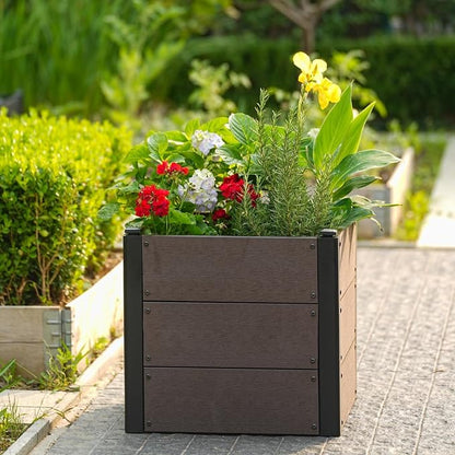 Garden Raised Bed, 19*19*18in Deep Root Planter Box for Patio, Outdoor Herb with Bottom, Vegetable, and Flower Gardening - Durable Wooden Style Planter Box for Easy Mobility and Clearance