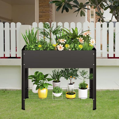 PROXRACER Raised Garden Bed with Detachable Legs Elevated Metal Planter Box for Growing Fresh Herbs Vegetables Flowers Succulents&Other Plants for Outdoor Backyard Patio Deck Balcony Black L