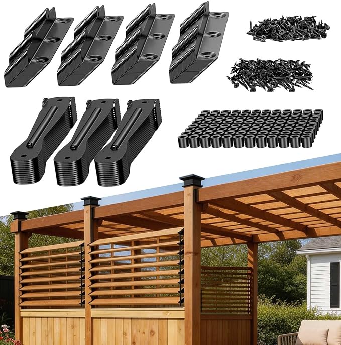 Louver Hardware Kit Deck Sunblind System Brackets 1 Set Black Stainless Steel Adjustable for Outdoor Shutters Pergola Blinds | Adjustable for Outdoor Shutters Pergola Blinds