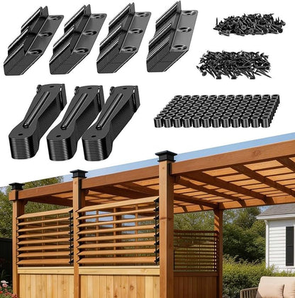 Louver Hardware Kit Deck Sunblind System Brackets 1 Set Black Stainless Steel Adjustable for Outdoor Shutters Pergola Blinds | Adjustable for Outdoor Shutters Pergola Blinds