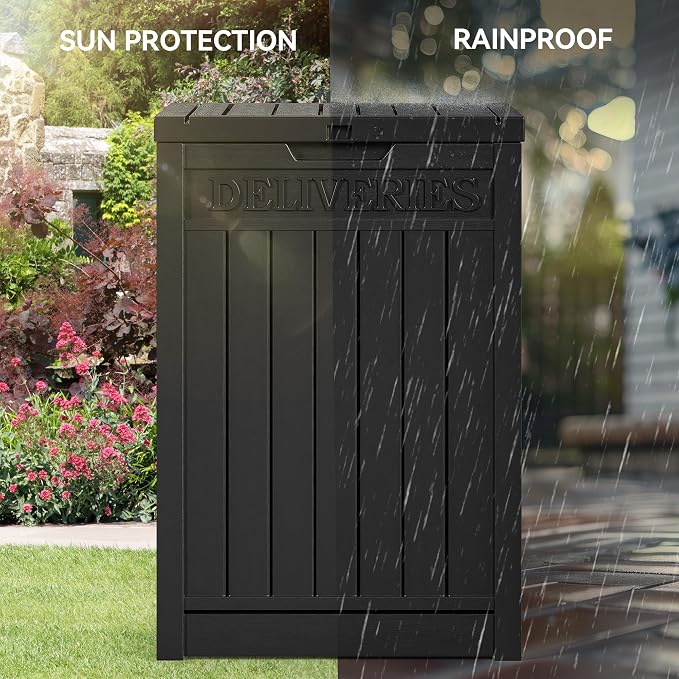 YITAHOME 51 Gallon Resin Package Delivery Box | Storage Box with Lockable Secure, Resin Deck Box for Porch, Curbside（Black）