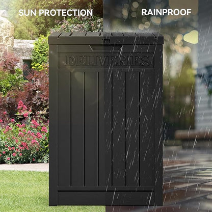 YITAHOME 51 Gallon Resin Package Delivery Box | Storage Box with Lockable Secure, Resin Deck Box for Porch, Curbside（Black）