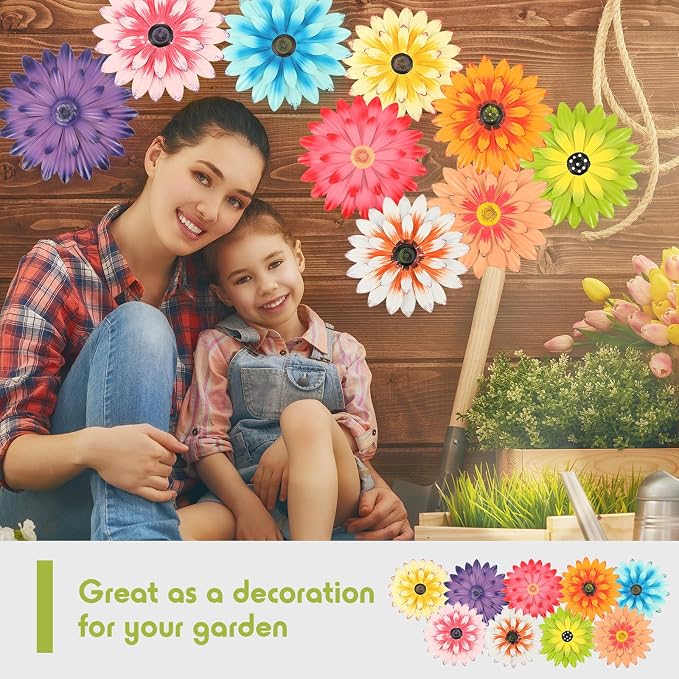 Zhehao 9 Pcs Metal Flower Wall Art Hanging 3D Daisy Decor Metal Flowers Outdoor Decor Multicolored Layered Floral Sunflower Wall Decorations for Home Garden Porch Patio(Bright Color,10 Inch)
