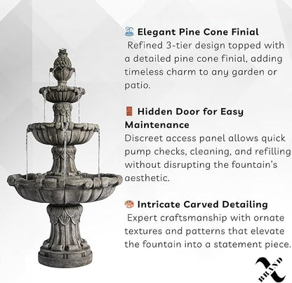 XBrand Large Outdoor Electric Bird Bath Fountain 58.3", 3-Tier Garden Water Fountain with Pump, Classic Leaf Design, Resin Floor Fountain for Yard, Lawn, Patio & Porch