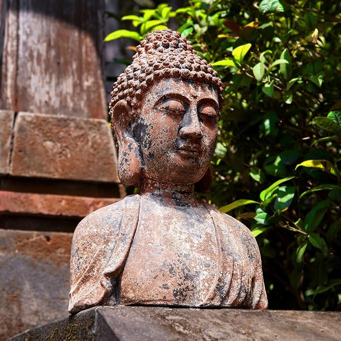 Buddha Statue for Home, Meditating Buddha Bust Statues, Rustic Spiritual Buddha Head Statue, Naturel Antique Bronze Rust Finish, 16.2" H Magnesia (Magnesia)