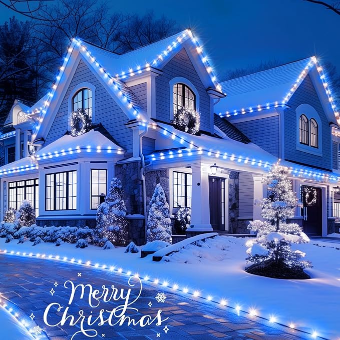Brightown C9 Christmas Lights Outdoor 2 Pack, Total 162ft 200LED Blue&White | with Timing & Memory, 8 Modes, Connectable, Waterproof - C9 Christmas Lights for Indoor Outside Tree Home Yard Decoration