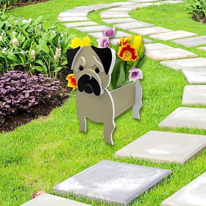 Pug Dog Planter Pots, 9.45 x 7.17 x 10.87 Inches | Dog Flower Pot, Cute Animal Shaped Plant Pot, Gifts for Women & Pet Lovers, Indoor Outdoor Garden Home Office Decor