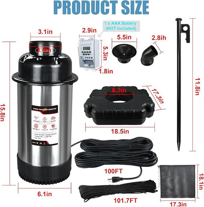 Goldlife Pond Fountain Aerator, F3 No Light, 1HP 750W 110V Stainless Steel Floating Fountain With 100 FT Power Cord, Black Octagon Aerating Fountain Pump for Small Large Ponds Lake Bay Fish farm