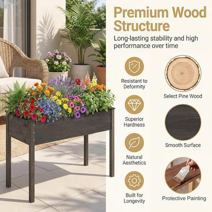 S AFSTAR Raised Garden Beds, 2 Pieces Elevated Wooden Planter Box, 47”L x 24”W x 30”H, Outdoor Gardening Planting Bed for Vegetables, Flowers & Herbs Grow, Great for Backyard, Patio, Lawn (Gray)