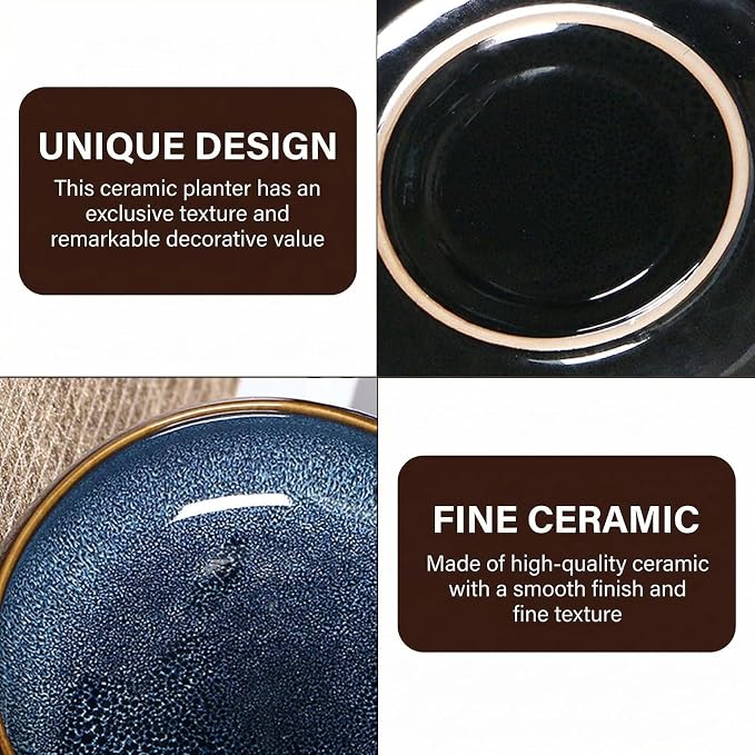Lotus Bowl Planter - Ceramic Leak-Proof Hydroponic Pot with Rotating Bracket, 6.5 x 2.5 in Round Shallow Plant Glazed Vase, Indoor Water Planting for Home, Patio, Zen Garden Decor