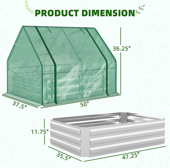 Outsunny 4 x 3 x 3ft Raised Garden Bed with Mini Greenhouse, Galvanized Raised Garden Bed with Cover for Herbs and Vegetables, Small Greenhouse for Patio Garden Balcony, Green
