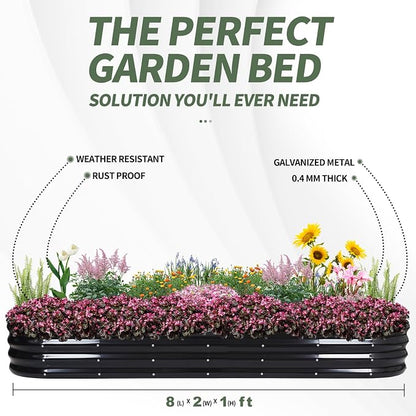 1MORE Galvanized Raised Garden Bed- Planter Garden Boxes Outdoor, Raised Beds for Gardening,Metal Garden Bed Kit for Vegetables Flower, Planter Raised Beds.8x2x1ft Grey-2pcs