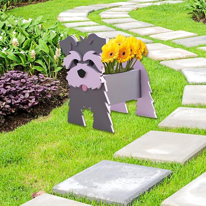 Gray Schnauzers Dog Planter Plant Pots,Cute Dog Flower Planter,Gifts for Pet Lovers,Unique Animal Plant Pots,Office,Indoor Outdoor Garden Decor(9.45 * 9.06 * 11.81in)