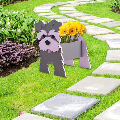 Gray Schnauzers Dog Planter Pots, 9.84 x 10.24 x 15 Inches | Large Dog Flower Pot, Cute Animal Shaped Plant Pot, Gifts for Women & Pet Lovers, Indoor Outdoor Garden Home Office Decor