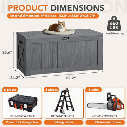 130 Gallon Deck Box Outdoor Indoor Waterproof Storage Box for Patio Furniture, Pool Accessories, Garden Tools, and Cushion Storage, Gray