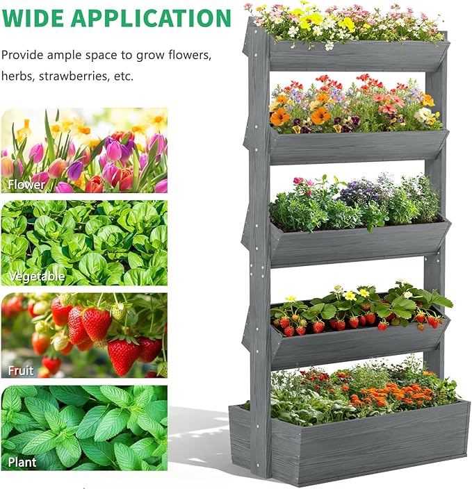 DoCred Vertical Raised Garden Bed, 5 Tier Upgraded Garden Planters Freestanding Wood Plant Stand Flower Rack Wooden Planter Box for Plants Herbs Flowers Vegetables Outdoor Indoor