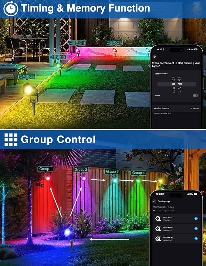 Spot Lights Outdoor, Smart RGBW LED Color Changing Landscape Lights with APP and Remote Control, Music Mode, DIY Scenes, Timing, IP65 Waterproof Spotlights Plug in for Yard Garden, 2 Pack