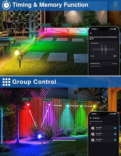 Spot Lights Outdoor, Smart RGBW LED Color Changing Landscape Lights with APP and Remote Control, Music Mode, DIY Scenes, Timing, IP65 Waterproof Spotlights Plug in for Yard Garden, 2 Pack