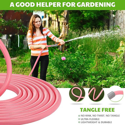 50 ft 1/2 Inch Pink Garden Hose Colors Garden Hose for Any Nozzle Drinking Water Safe Personalized Color for Outdoor Living