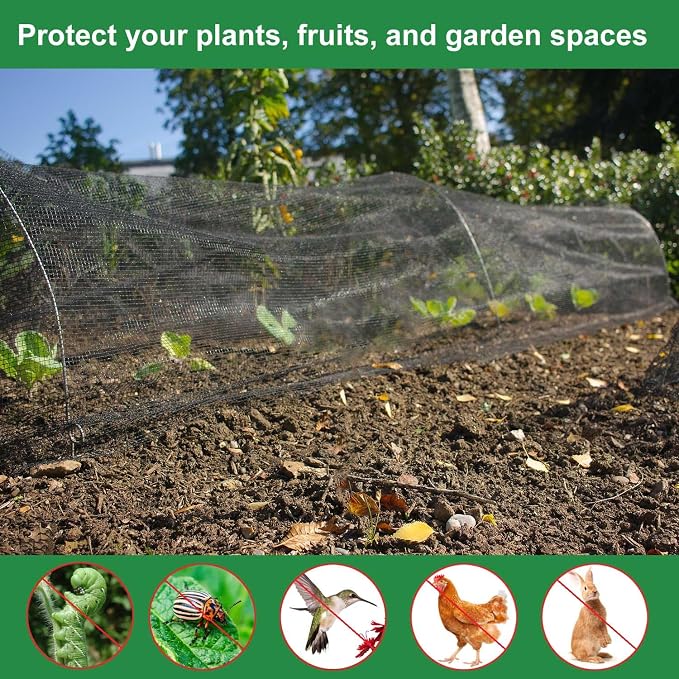 Mosquito Net Stronger PP Nanocomposite Garden Netting - 10 x 33ft Clear View Bird Insect Bug Barrier Mesh Screen for Patio Porch Balcony Apartments Raised Beds Protection, Black 33% Shade Rate