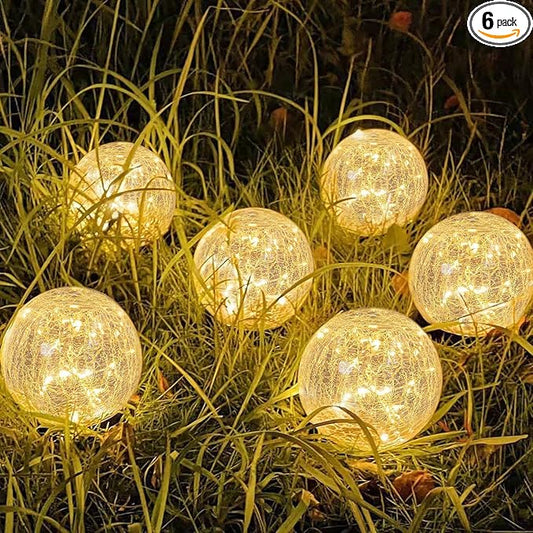 SyouHome Solar Garden Lights Outdoor Waterproof, Landscape Garden Decor | 6 Pack, Auto On/Off Cracked Glass Ball Light, Warm White Solar Globe Lights for Pathway/Patio/Lawn/Yard & Gardening Gift