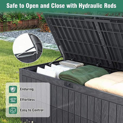 Tangkula 180 Gallon Outdoor Storage Box, Waterproof PP Resin Patio Storage Box with Lockable Lid for Indoor & Outdoor Use, 2-in-1 Rattan Design Deck Box for Cushions, Garden Tools