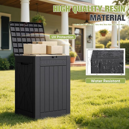 Greesum 48 Gallon Outdoor Package Delivery Box with Lock, Waterproof Secure Parcel Drop Box for Porch, Double-Wall Resin Storage, Black