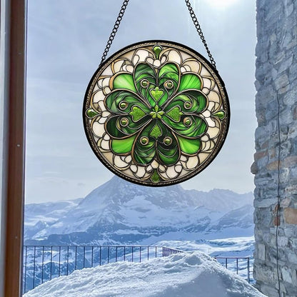 DASTOLL Stained Glass Window Hanging St. Ripak Festival Green Lucky Clover 6.3" - Suncatcher Door Garden Sun Catcher Ireland Decor Mother's Day for Mom Woman Her Men Sisters